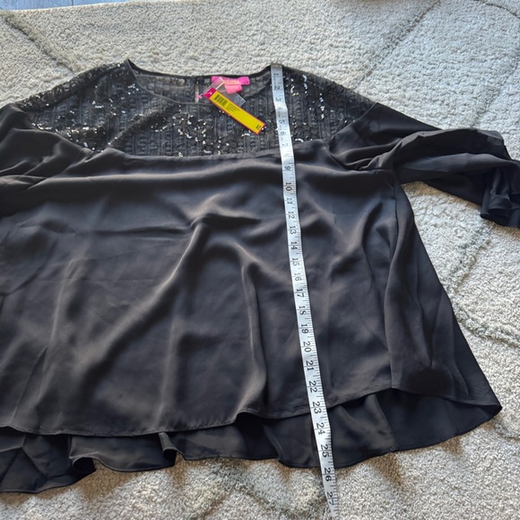Catherine Malendrino Cora black sequin silky top party blouse flutter XL new - Picture 8 of 9